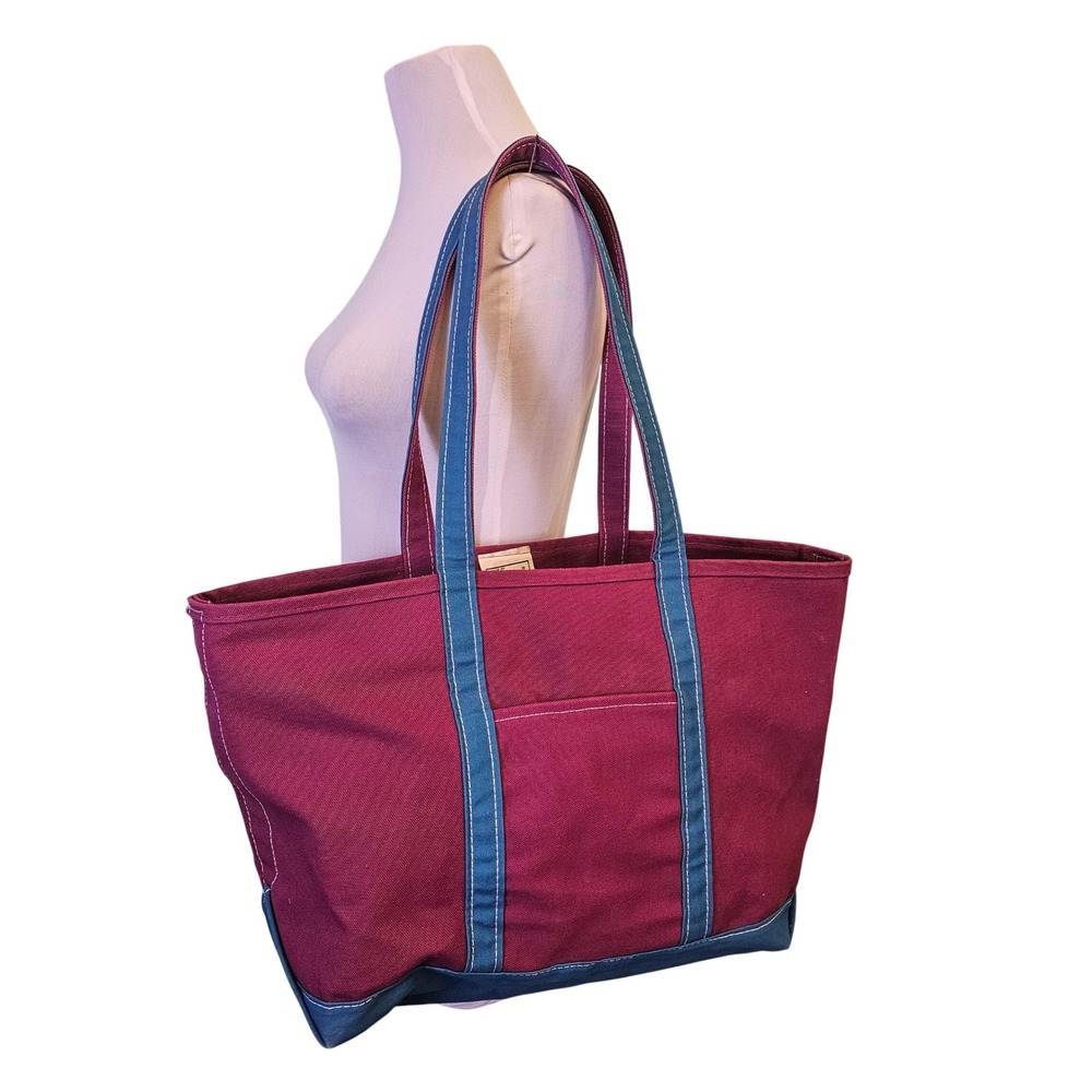 Vintage L.L.Bean Large Boat and Tote Purple Teal Canvas Bag USA Long Handle